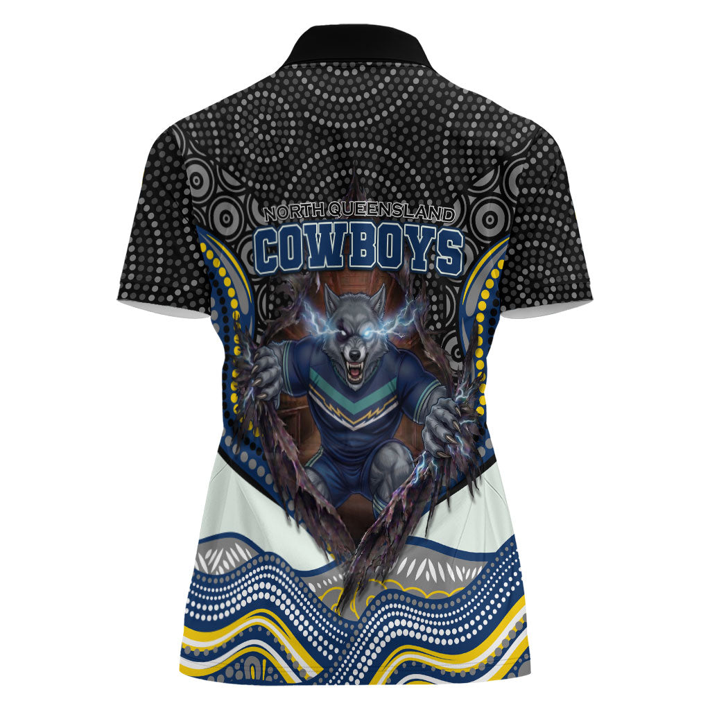 North Queensland Cowboys Women Polo Shirt The Scream of Lightning Eyes - Indigenous Dot Ripping Effect