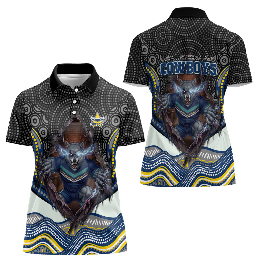 North Queensland Cowboys Women Polo Shirt The Scream of Lightning Eyes - Indigenous Dot Ripping Effect