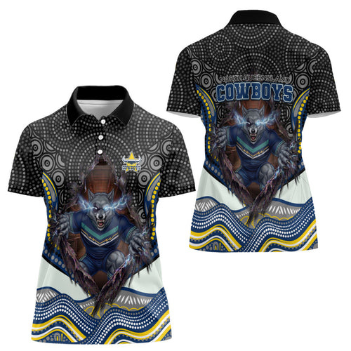 North Queensland Cowboys Women Polo Shirt The Scream of Lightning Eyes - Indigenous Dot Ripping Effect