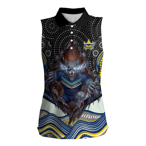 North Queensland Cowboys Women Sleeveless Polo Shirt The Scream of Lightning Eyes - Indigenous Dot Ripping Effect