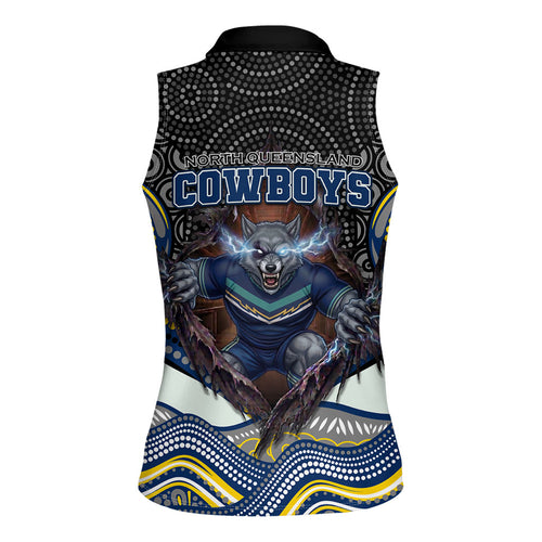 North Queensland Cowboys Women Sleeveless Polo Shirt The Scream of Lightning Eyes - Indigenous Dot Ripping Effect