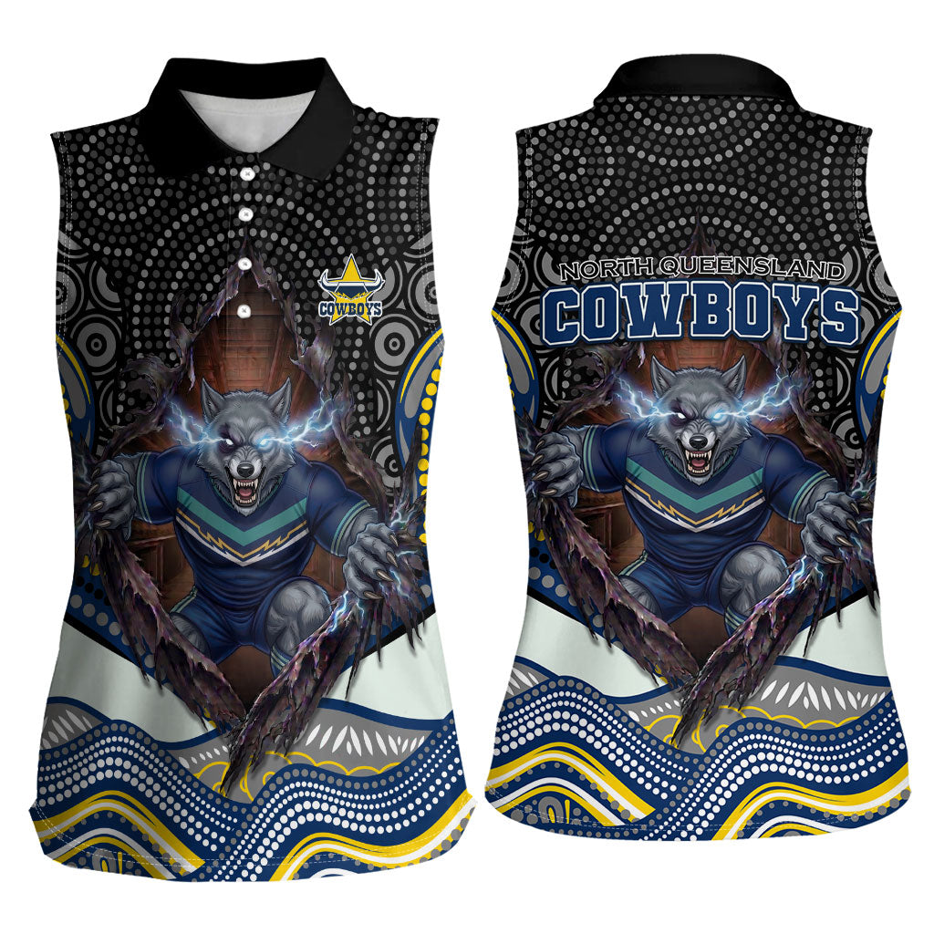 North Queensland Cowboys Women Sleeveless Polo Shirt The Scream of Lightning Eyes - Indigenous Dot Ripping Effect