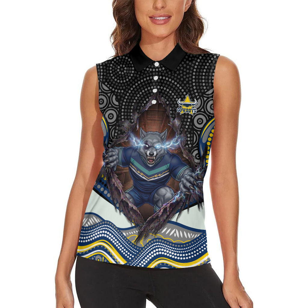 North Queensland Cowboys Women Sleeveless Polo Shirt The Scream of Lightning Eyes - Indigenous Dot Ripping Effect