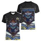 North Queensland Cowboys Women V-Neck T-Shirt The Scream of Lightning Eyes - Indigenous Dot Ripping Effect