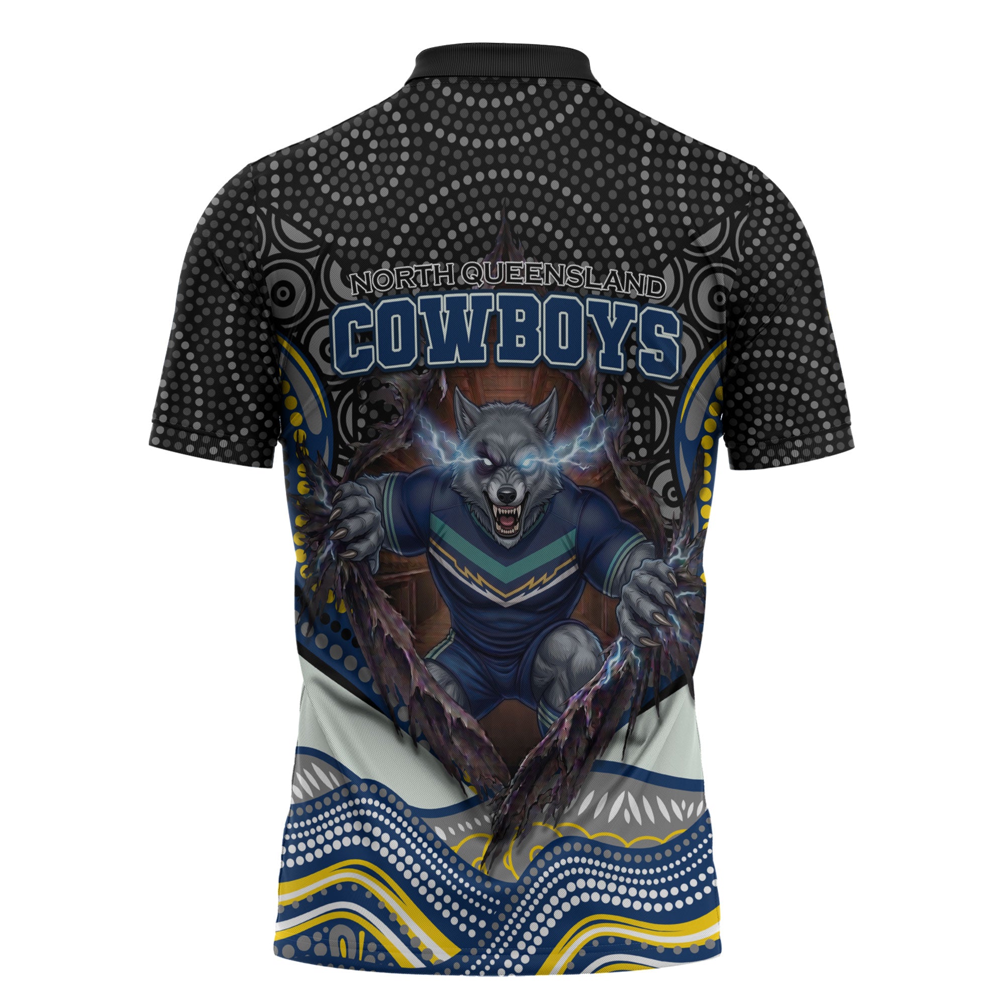 North Queensland Cowboys Zipper Polo Shirt The Scream of Lightning Eyes - Indigenous Dot Ripping Effect