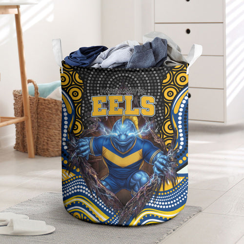 Parramatta Eels Laundry Basket The Scream of Lightning Eyes - Indigenous Dot Ripping Effect