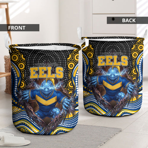 Parramatta Eels Laundry Basket The Scream of Lightning Eyes - Indigenous Dot Ripping Effect