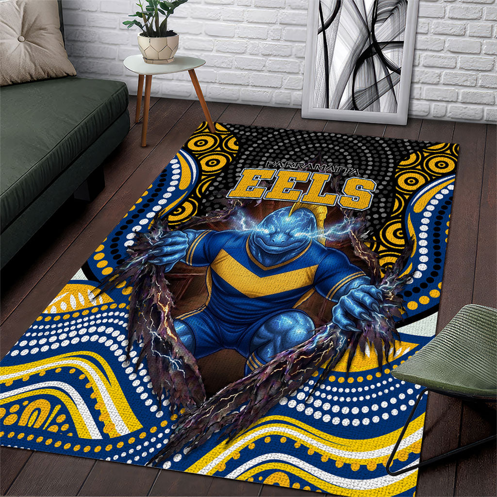 Parramatta Eels Area Rug The Scream of Lightning Eyes - Indigenous Dot Ripping Effect