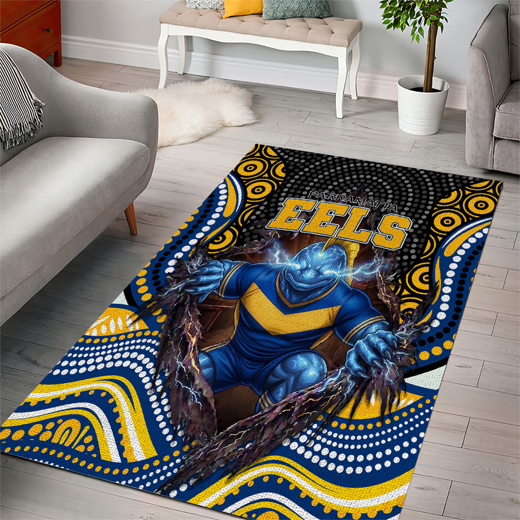 Parramatta Eels Area Rug The Scream of Lightning Eyes - Indigenous Dot Ripping Effect