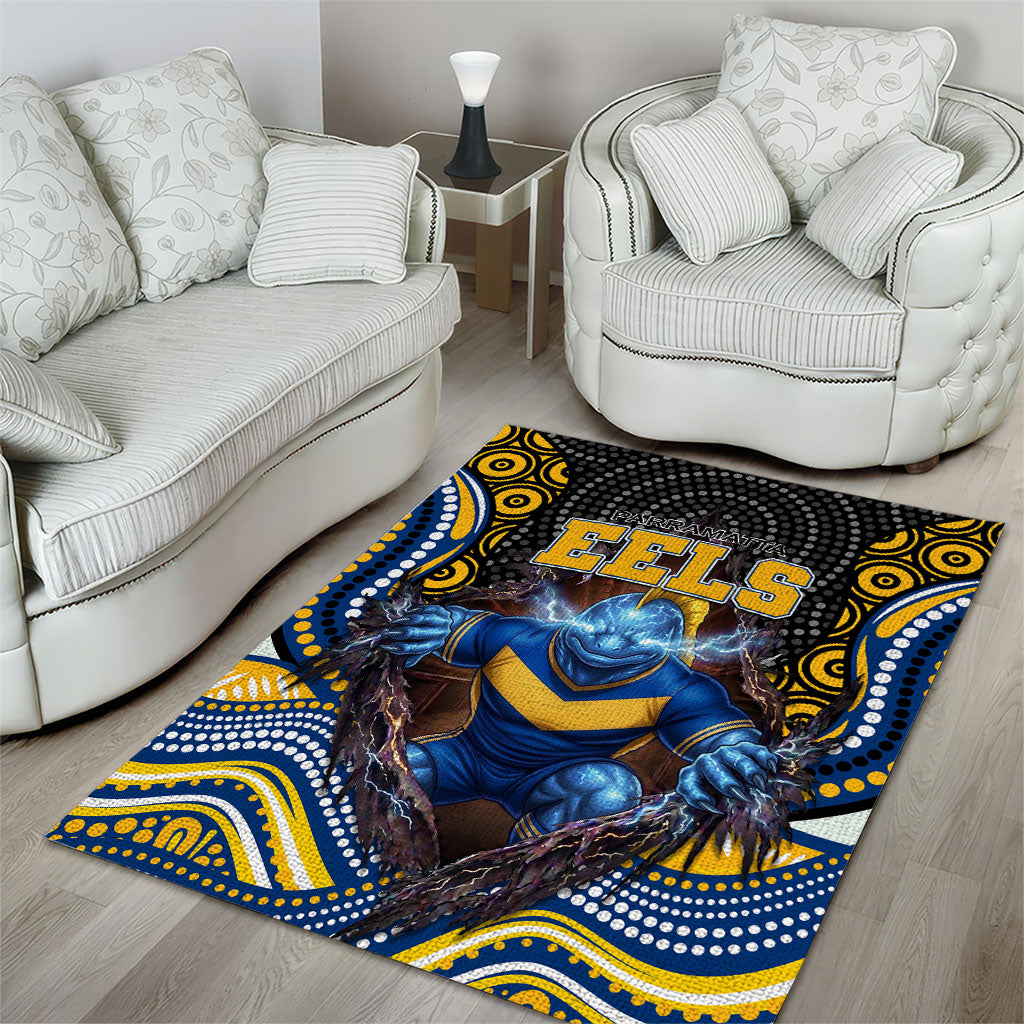 Parramatta Eels Area Rug The Scream of Lightning Eyes - Indigenous Dot Ripping Effect