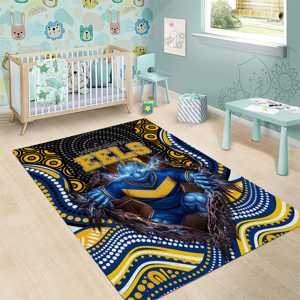 Parramatta Eels Area Rug The Scream of Lightning Eyes - Indigenous Dot Ripping Effect