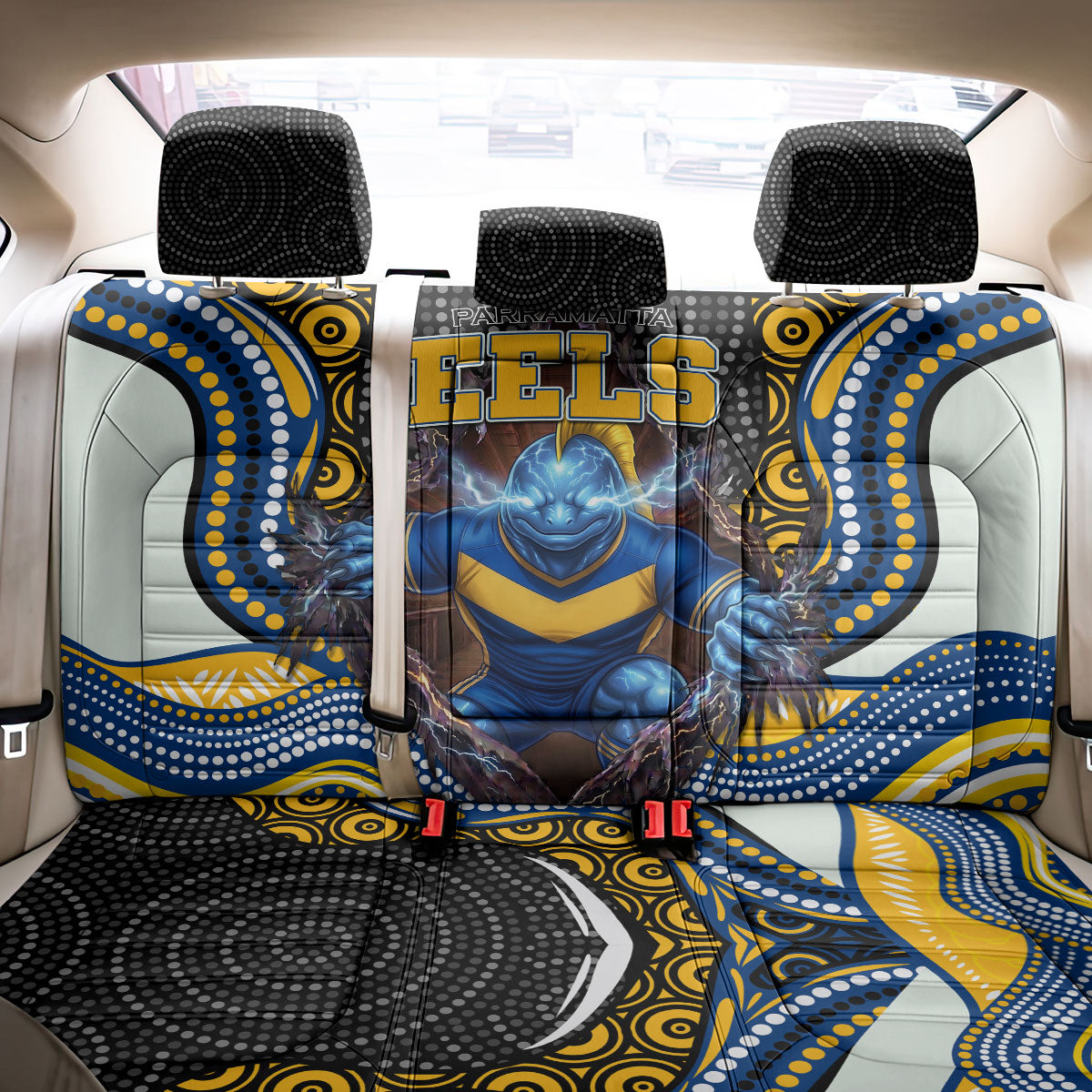 Parramatta Eels Back Car Seat Cover The Scream of Lightning Eyes - Indigenous Dot Ripping Effect