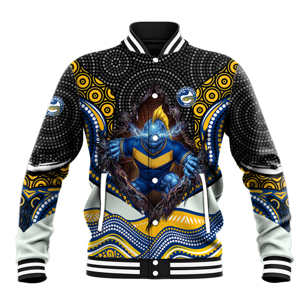 Parramatta Eels Baseball Jacket The Scream of Lightning Eyes - Indigenous Dot Ripping Effect