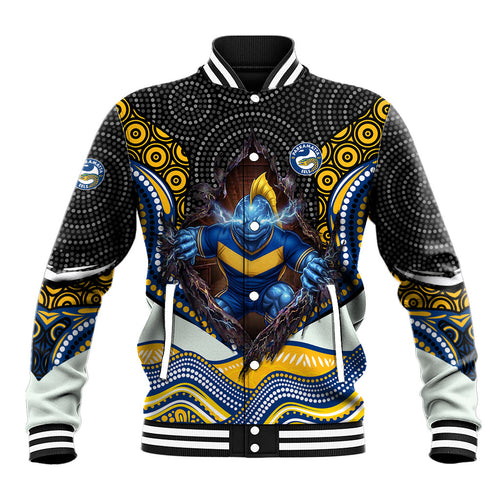 Parramatta Eels Baseball Jacket The Scream of Lightning Eyes - Indigenous Dot Ripping Effect