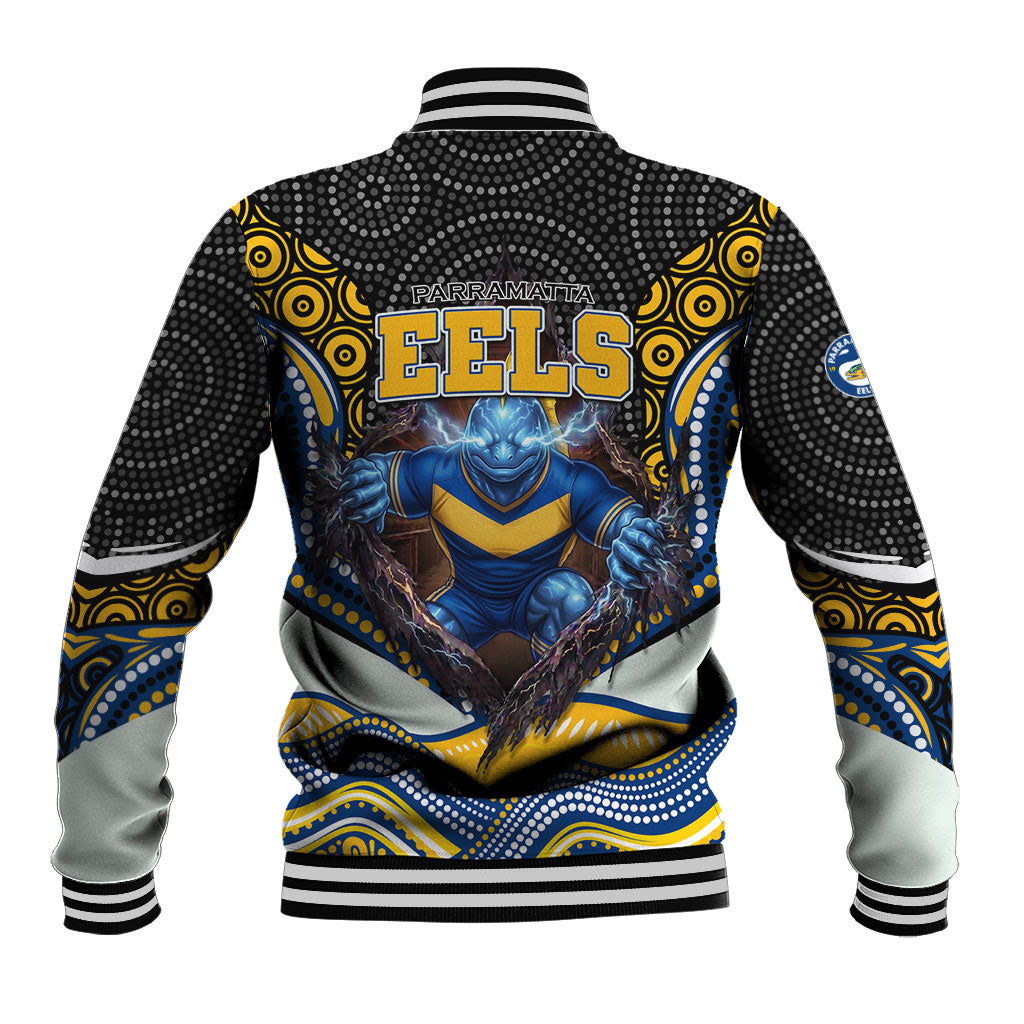 Parramatta Eels Baseball Jacket The Scream of Lightning Eyes - Indigenous Dot Ripping Effect