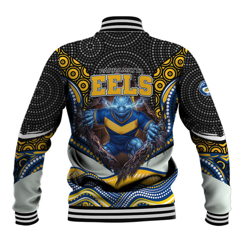 Parramatta Eels Baseball Jacket The Scream of Lightning Eyes - Indigenous Dot Ripping Effect