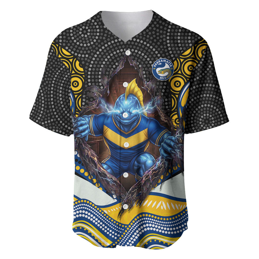 Parramatta Eels Baseball Jersey The Scream of Lightning Eyes - Indigenous Dot Ripping Effect