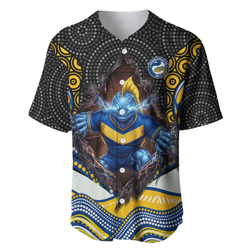 Parramatta Eels Baseball Jersey The Scream of Lightning Eyes - Indigenous Dot Ripping Effect
