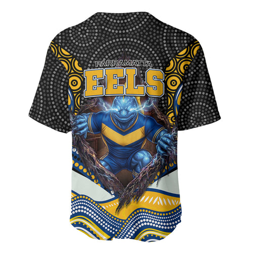 Parramatta Eels Baseball Jersey The Scream of Lightning Eyes - Indigenous Dot Ripping Effect