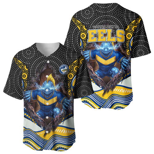 Parramatta Eels Baseball Jersey The Scream of Lightning Eyes - Indigenous Dot Ripping Effect