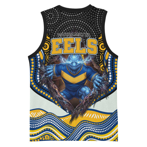 Parramatta Eels Basketball Jersey The Scream of Lightning Eyes - Indigenous Dot Ripping Effect