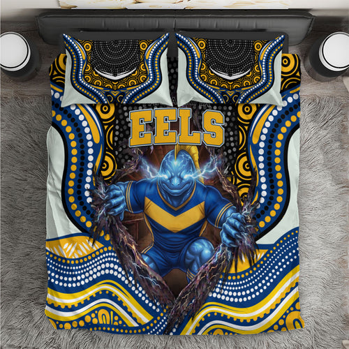 Parramatta Eels Bedding Set The Scream of Lightning Eyes - Indigenous Dot Ripping Effect
