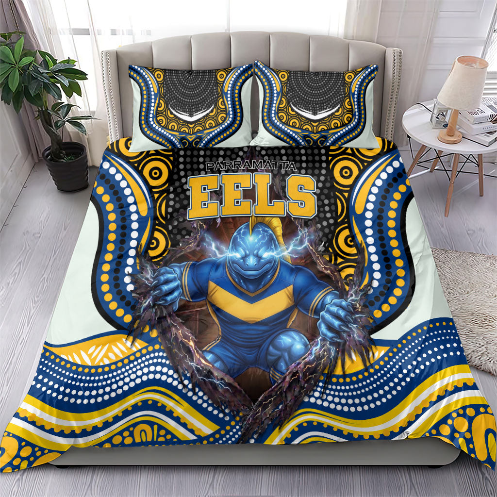 Parramatta Eels Bedding Set The Scream of Lightning Eyes - Indigenous Dot Ripping Effect