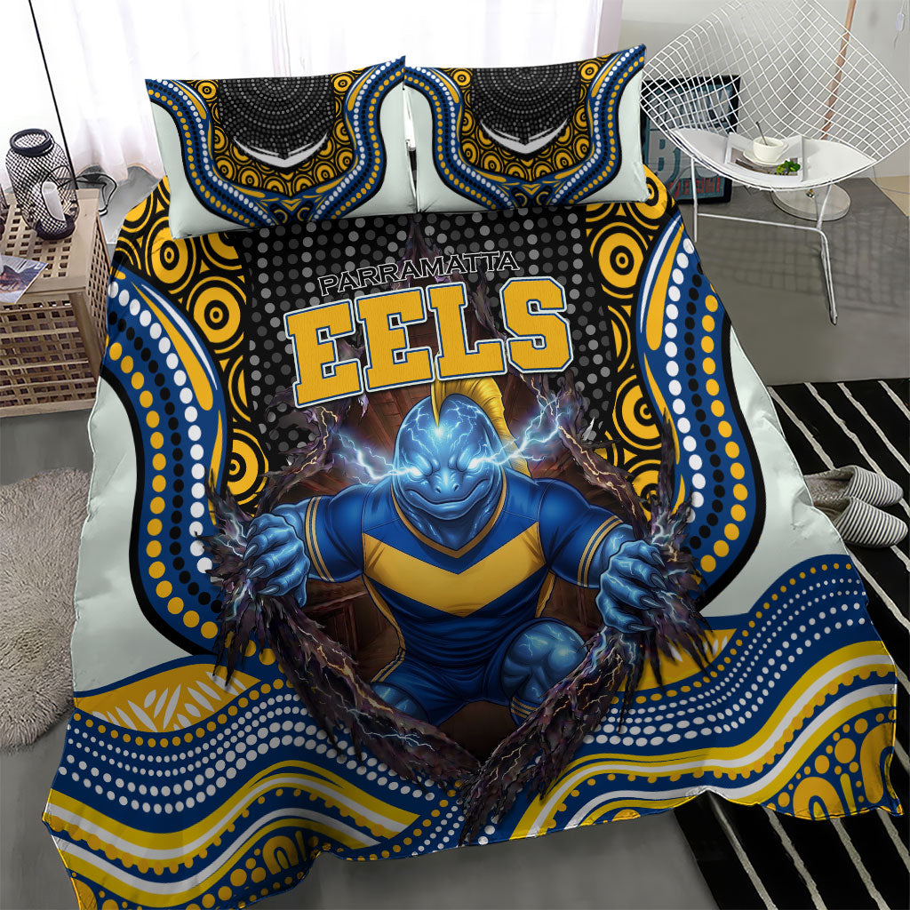 Parramatta Eels Bedding Set The Scream of Lightning Eyes - Indigenous Dot Ripping Effect