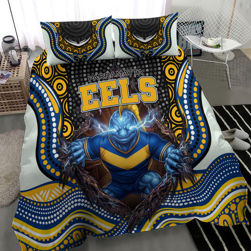 Parramatta Eels Bedding Set The Scream of Lightning Eyes - Indigenous Dot Ripping Effect