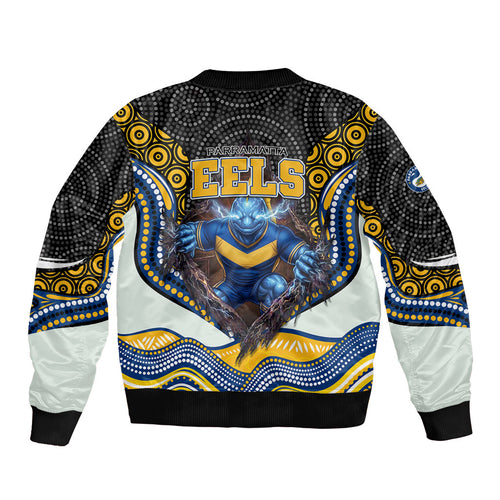 Parramatta Eels Bomber Jacket The Scream of Lightning Eyes - Indigenous Dot Ripping Effect