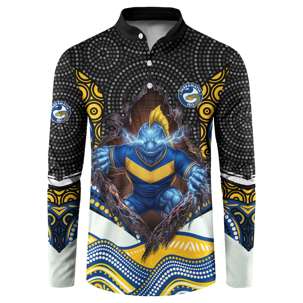 Parramatta Eels Button Sweatshirt The Scream of Lightning Eyes - Indigenous Dot Ripping Effect
