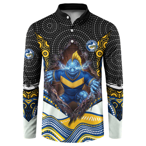 Parramatta Eels Button Sweatshirt The Scream of Lightning Eyes - Indigenous Dot Ripping Effect