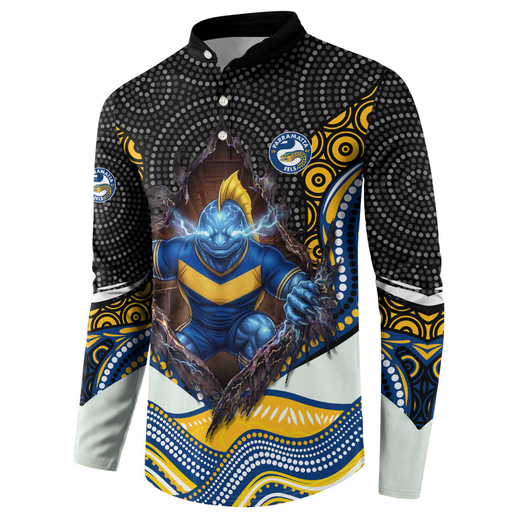 Parramatta Eels Button Sweatshirt The Scream of Lightning Eyes - Indigenous Dot Ripping Effect