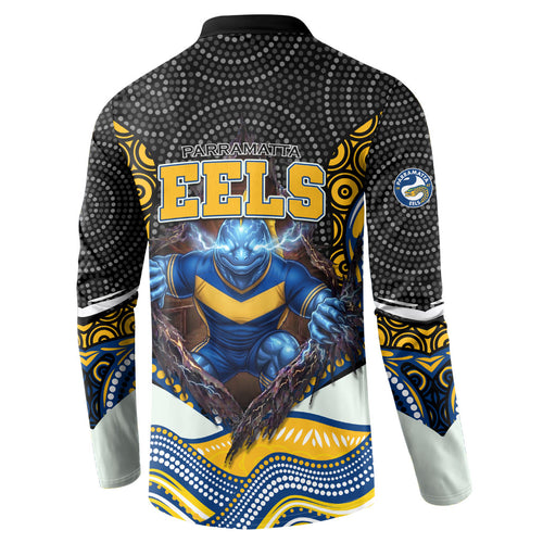 Parramatta Eels Button Sweatshirt The Scream of Lightning Eyes - Indigenous Dot Ripping Effect