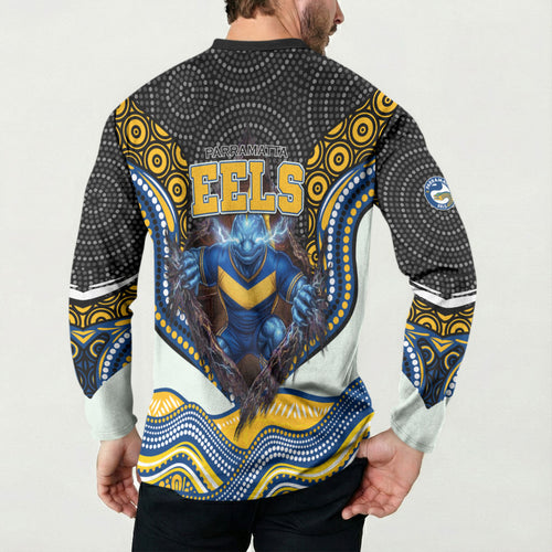 Parramatta Eels Button Sweatshirt The Scream of Lightning Eyes - Indigenous Dot Ripping Effect