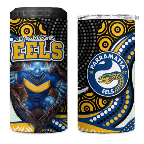 Parramatta Eels 4 in 1 Can Cooler Tumbler The Scream of Lightning Eyes - Indigenous Dot Ripping Effect