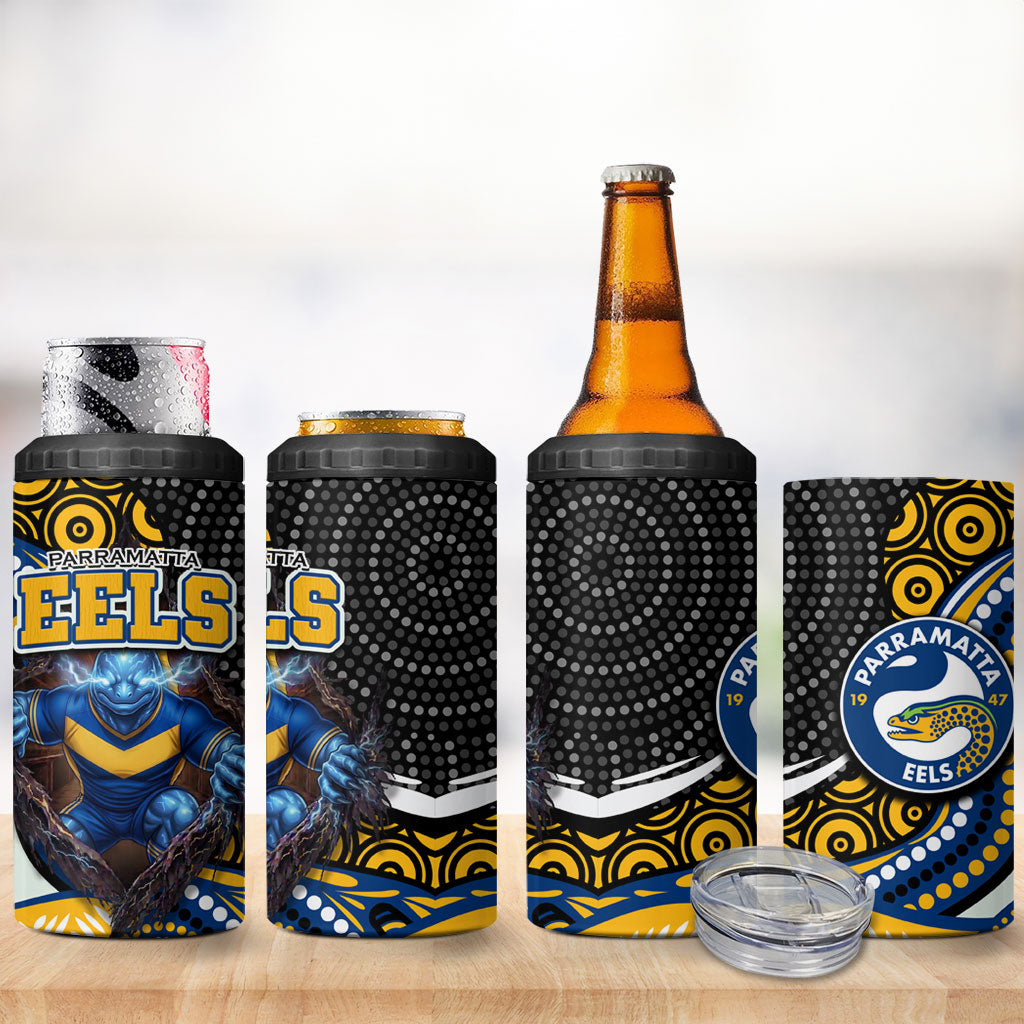 Parramatta Eels 4 in 1 Can Cooler Tumbler The Scream of Lightning Eyes - Indigenous Dot Ripping Effect