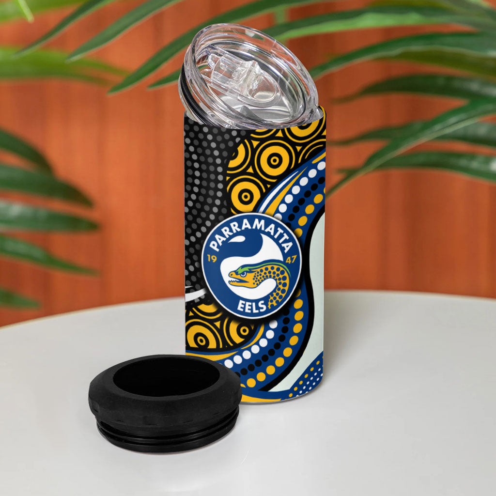 Parramatta Eels 4 in 1 Can Cooler Tumbler The Scream of Lightning Eyes - Indigenous Dot Ripping Effect