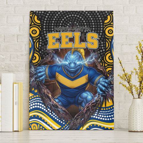 Parramatta Eels Canvas Wall Art The Scream of Lightning Eyes - Indigenous Dot Ripping Effect