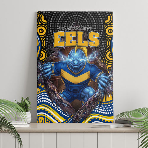 Parramatta Eels Canvas Wall Art The Scream of Lightning Eyes - Indigenous Dot Ripping Effect