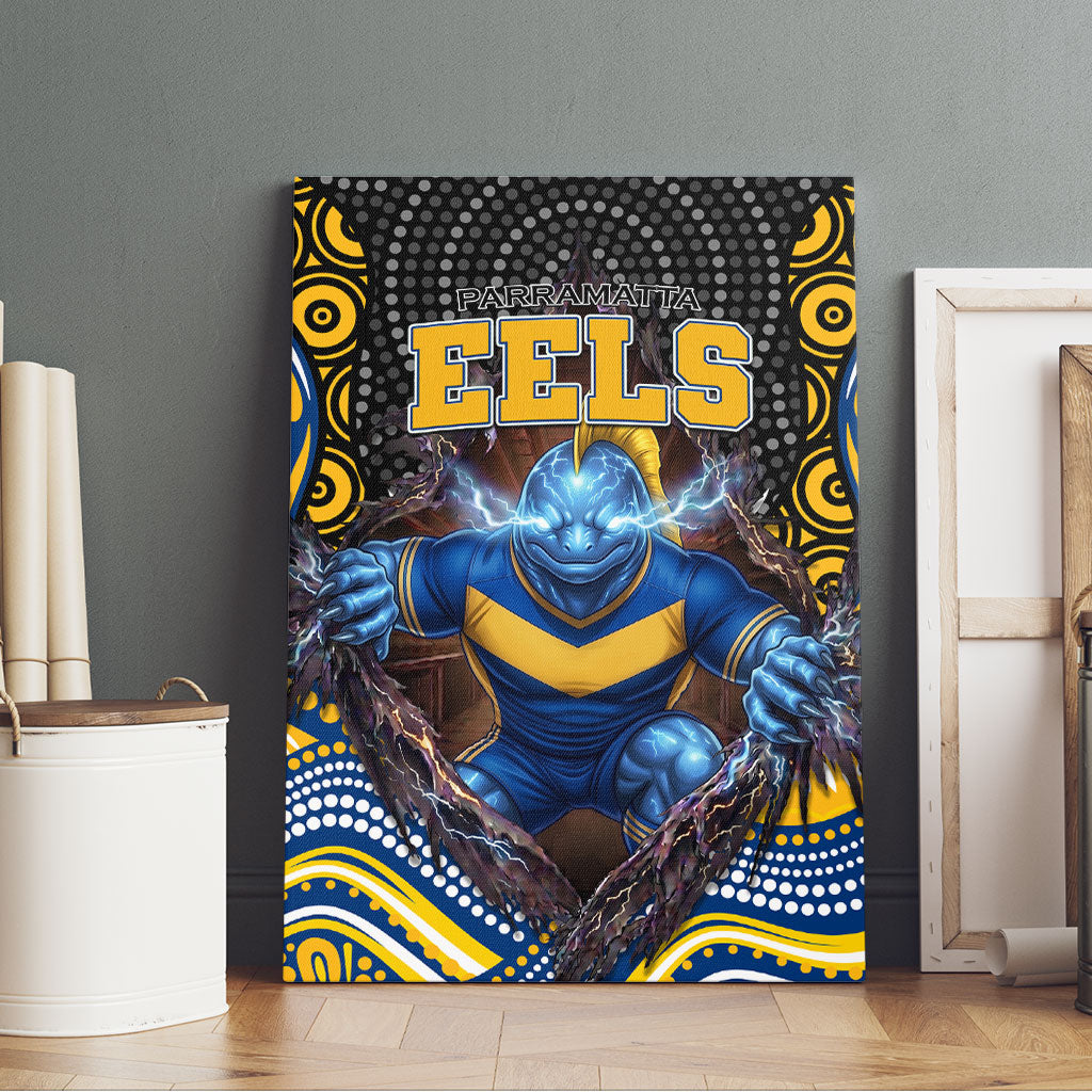 Parramatta Eels Canvas Wall Art The Scream of Lightning Eyes - Indigenous Dot Ripping Effect