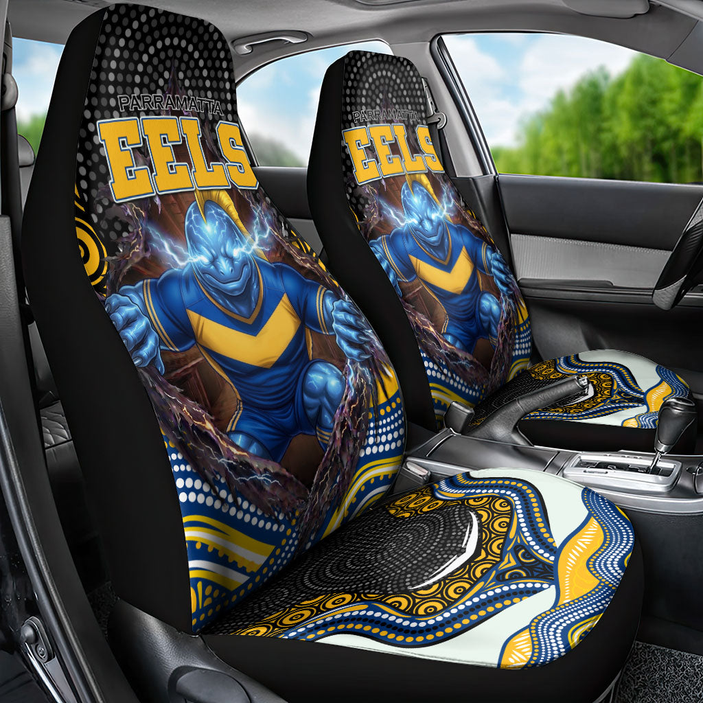 Parramatta Eels Car Seat Cover The Scream of Lightning Eyes - Indigenous Dot Ripping Effect