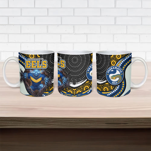 Parramatta Eels Ceramic Mug The Scream of Lightning Eyes - Indigenous Dot Ripping Effect