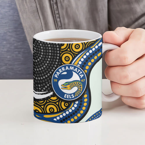 Parramatta Eels Ceramic Mug The Scream of Lightning Eyes - Indigenous Dot Ripping Effect