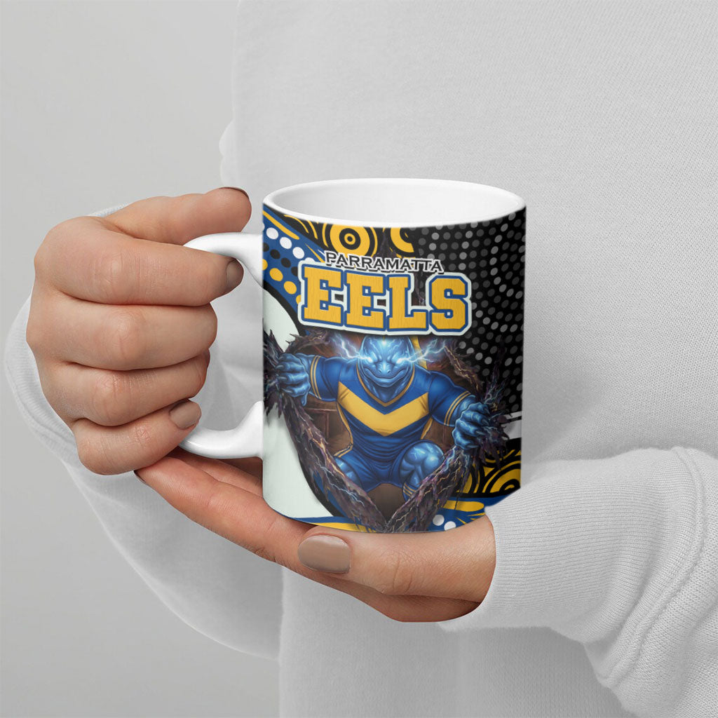 Parramatta Eels Ceramic Mug The Scream of Lightning Eyes - Indigenous Dot Ripping Effect