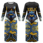 Parramatta Eels Couples Matching Long Sleeve Bodycon Dress and Hawaiian Shirt The Scream of Lightning Eyes - Indigenous Dot Ripping Effect