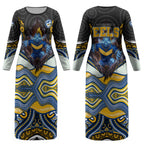 Parramatta Eels Couples Matching Long Sleeve Bodycon Dress and Long Sleeve Button Shirt The Scream of Lightning Eyes - Indigenous Dot Ripping Effect
