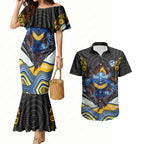 Parramatta Eels Couples Matching Mermaid Dress and Hawaiian Shirt The Scream of Lightning Eyes - Indigenous Dot Ripping Effect