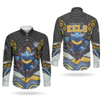 Parramatta Eels Couples Matching Off Shoulder Maxi Dress and Long Sleeve Button Shirt The Scream of Lightning Eyes - Indigenous Dot Ripping Effect