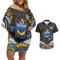 Parramatta Eels Couples Matching Off Shoulder Short Dress and Hawaiian Shirt The Scream of Lightning Eyes - Indigenous Dot Ripping Effect